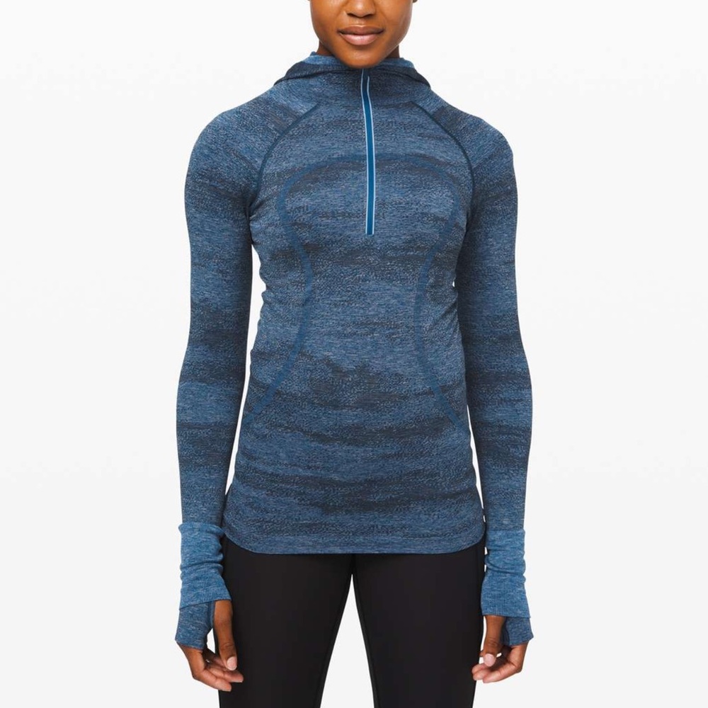 Lululemon Swiftly Speed Hooded 1/2 Zip Running Hoodie Blue Black Thumbhole XS S